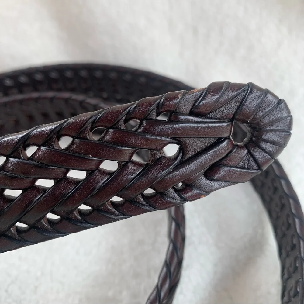 Fossil Myles Dark Brown Braided Leather Belt with Brushed Nickel Buckle 40